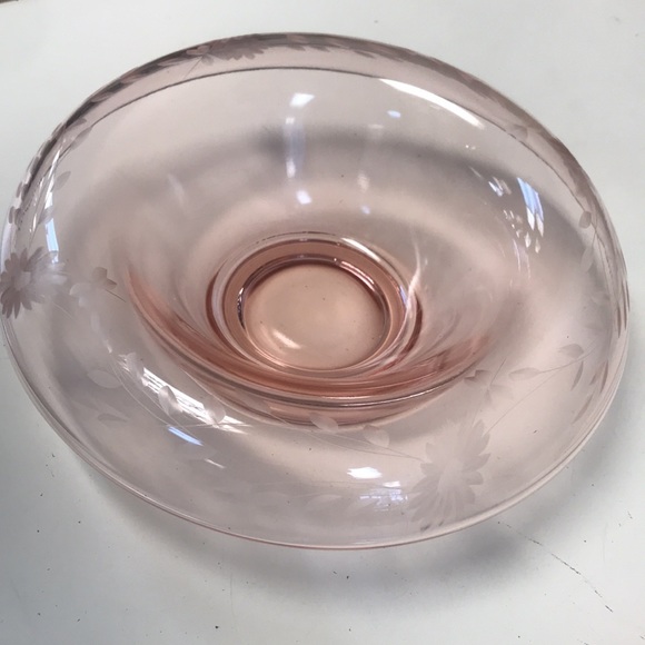 Vintage Pink Depression Etched Glass Console Bowl - Picture 3 of 4